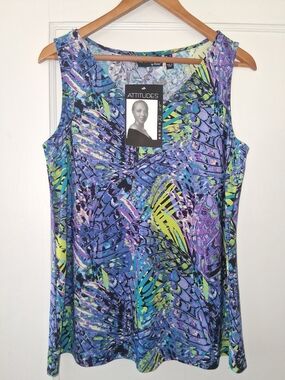 Attitudes by Renée Top M Sleeveless Abstract Multicolor Stretch Travel